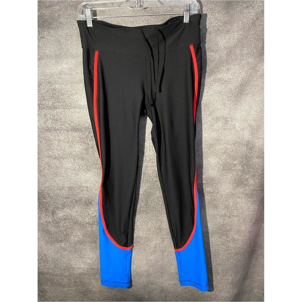 Xersion Fitted Leggings Womens Medium Black Blue Red Colorblock Zipper Pocket